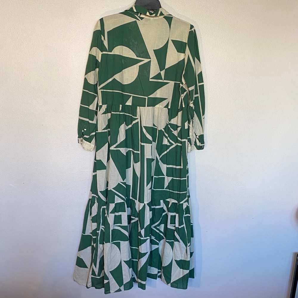 Zara Green and Cream Geometric Maxi Shirt Dress - Picture 3 of 3